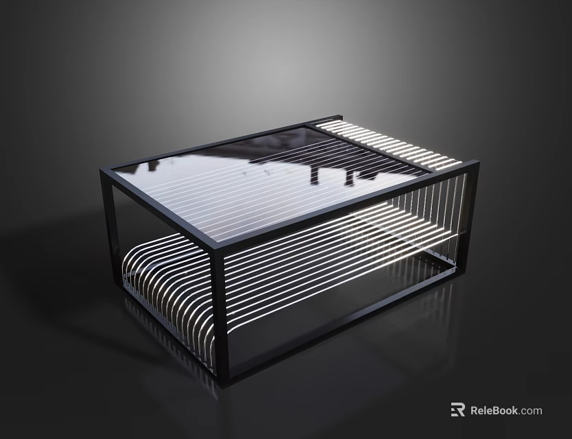 Modern Coffee Table With Black Frame Striped Structure And Transparent Glass Top 3d model 