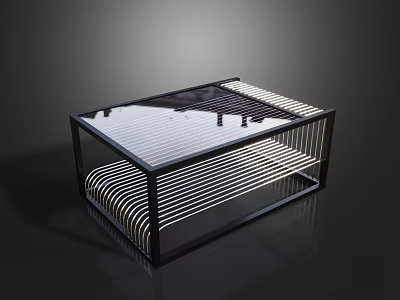 Modern Coffee Table With Black Frame Striped Structure And Transparent Glass Top 3d model