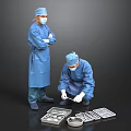 Two Medical Professionals in Blue Scrubs Preparing Surgical Instruments Before Surgery