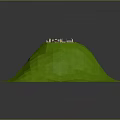 Cartoon Green Hill Scene with Round White Arena Cone Decorations Colorful Flags Stands and Stone Wall