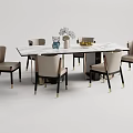 Elegant Modern Dining Table Set With Marble Top And Six Light Colored Chairs 3d model