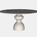 Stylish Round Dining Table With Marble Tabletop And Textured White Base 3d model