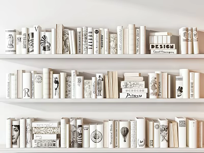 Curated Books Magazines Collection On White Shelf With Stylish Design Covers 3d model