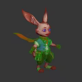 Cartoon Rabbit With Big Ears Blue Vest Red Scarf Green Pants And Tool Bag