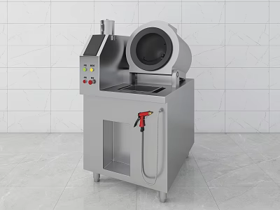Stainless Steel Kitchen Equipment With Control Panel Round Cooking Pot And Red Spray Gun 3d model