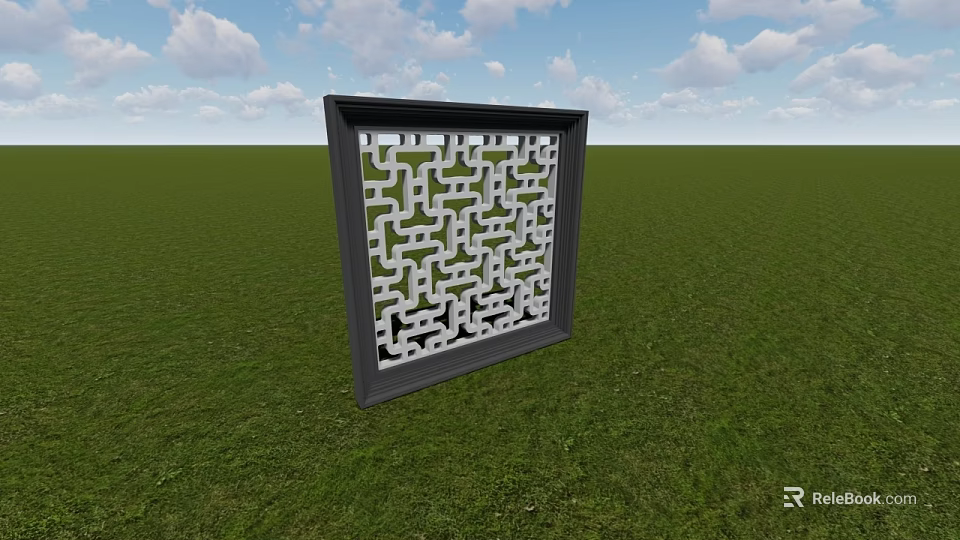 Lattice Window Panel With Gray Frame And Intricate Carved Design For Architectural Decoration 3d model 