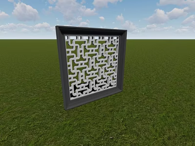 Lattice Window Panel With Gray Frame And Intricate Carved Design For Architectural Decoration 3d model