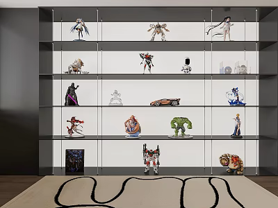 Modern Display Wardrobe With Glass Doors And Layered Shelves Holding Action Figurines 3d model