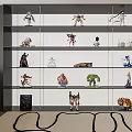 Modern Display Wardrobe With Glass Doors And Layered Shelves Holding Action Figurines