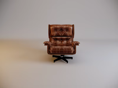 Brown Leather Office Chair With Tufted Design Armrests And Wheeled Base 3d model