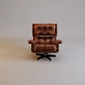 Brown Leather Office Chair With Tufted Design Armrests And Wheeled Base