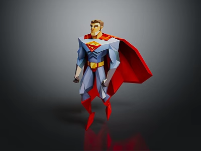 Low Poly Superman Game Movie Character Design With Red Cape Blue Suit Yellow Emblem 3d model
