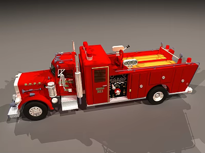Red Classic Fire Truck With Rescue Equipment And Water Tank Design 3d model