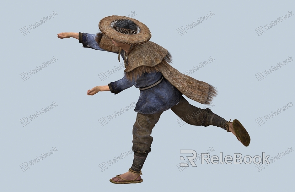 chinese man minority figure hat man coir raincoat fisherman farmer model