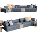 Blue L shaped Sectional Sofa With Orange Gray Cushions Throw Blanket And Side Table 3d model