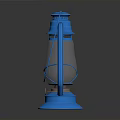 Blue Kerosene Lamp With Metal Frame Black Glass Shade And Reflective Base