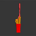 Crispy Yellow French Fries In Red Container With Dripping Red Sauce