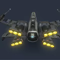 Futuristic Sci Fi Spaceship With Dark Metallic Body And Yellow Glowing Engines