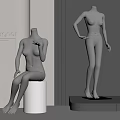 Designer Gray And White Mannequins Sitting On Cylinder And Standing In Modern