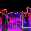 Futuristic Tech Inspired Photo Spot With Geometric Transparent Structures And Purple Blue Lights