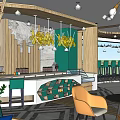 Elegant Cafe Interior Design With Crystal Chandelier Wooden Ceiling And Comfortable Seating