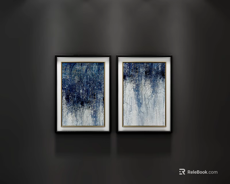 Blue And White Abstract Paintings Two Piece Framed Wall Art Decor 3d model