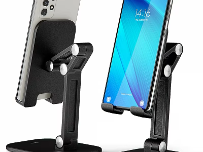 Stable Black Multi Angle Phone Stand for Desktop Smartphone Support with Two Holders 3d model