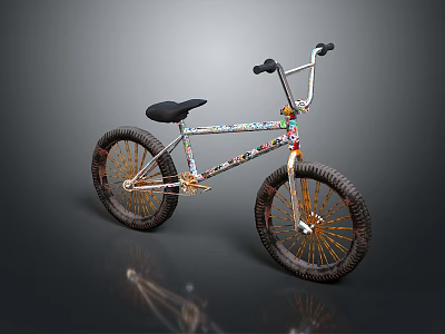Colorful Frame BMX Bicycle With Black Seat Handlebars And Gold Spokes Textured Tires 3d model