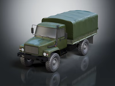 Green Military Truck With Canvas Covered Cargo Bed Sturdy Wheels And Exterior View 3d model