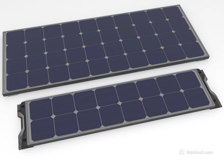 Two Rectangular Solar Panels with Blue Photovoltaic Cells and Gray Frames 3d model