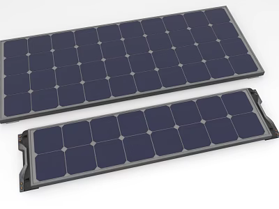 Two Rectangular Solar Panels with Blue Photovoltaic Cells and Gray Frames 3d model