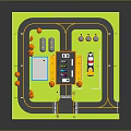 Industrial Site Model With Orange Building Chimneys Storage Tanks Truck Road And Street Lamps