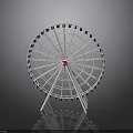 Modern Ferris Wheel Architecture With White Frame Red Center And Reflection 3d model