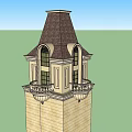 Elegant Stone Tower With Dark Brown Roof Ornate Balconies And Classic Windows