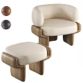 Modern Beige Single Sofa With Wooden Armrests And Matching Ottoman Stool