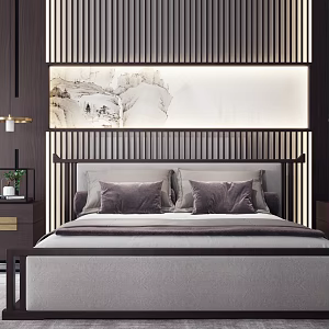 New Chinese Background Double Bed Double Bed 3d model