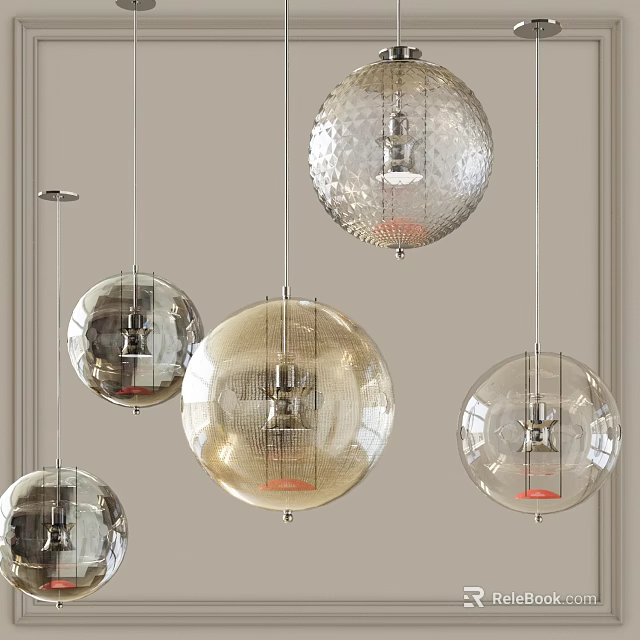 Multiple Modern Glass Globe Pendant Lights Hanging In Stylish Interior Decoration 3d model 