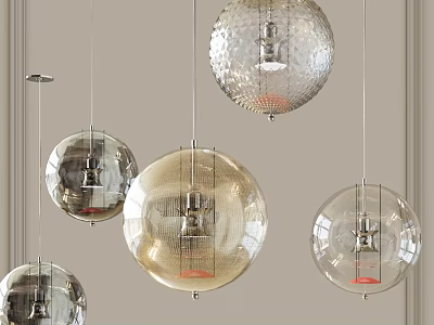 Multiple Modern Glass Globe Pendant Lights Hanging In Stylish Interior Decoration 3d model