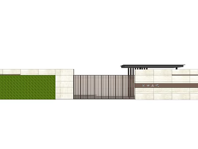 Modern Entrance Gate Design With Metal Structure Stone Wall And Green Lawn 3d model