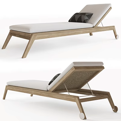 Wooden Outdoor Lounge Chair With White Cushion And Black Pillow Adjustable Backrest 3d model
