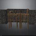 Medieval Brick Walls Wooden Structure With Platform Barrels And Ladder 3d model