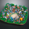Cartoon Scenic Town With Colorful Houses Green Trees Grass And Central Open Space