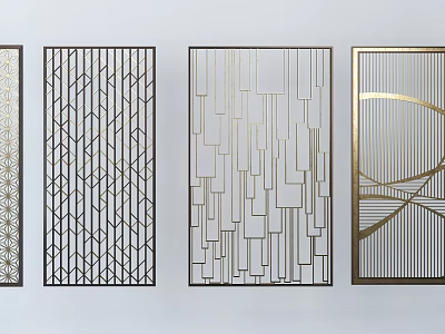 Modern Decorative Room Dividers Featuring Geometric Patterns And Metal Frames For Interior Design 3d model