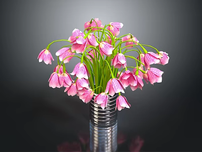 Beautiful Pink Bell Shaped Flowers Arranged In Silver Vase On Dark Background 3d model