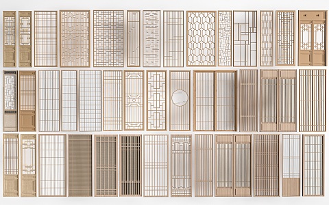 Chinese-style Partition Doors and Windows Wooden Doors and Windows Grille Windows 3d model