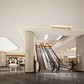 Modern Shopping Mall Lobby Interior With Curved Ceiling Lighting And Green Seating Area