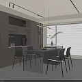 Modern Restaurant Interior With Dining Table Chairs Cabinets Pendant Lights And Window 3d model
