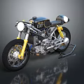 Custom Retro Black Motorcycle With Yellow Accents Round Headlights Exposed Engine 3d model