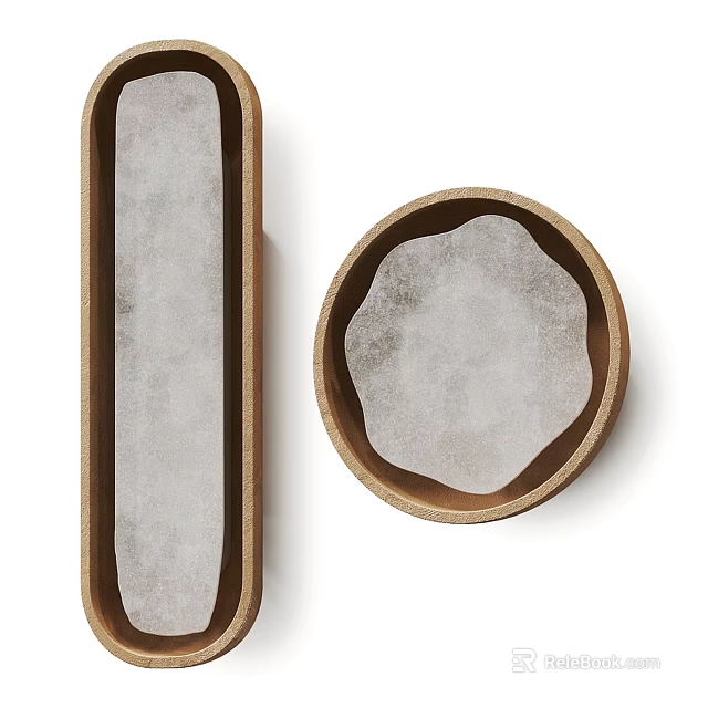 Modern Wall Lamps with Wooden Frames and Stone Panels in Rectangular and Circular Shapes 3d model 