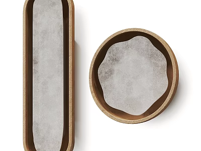 Modern Wall Lamps with Wooden Frames and Stone Panels in Rectangular and Circular Shapes 3d model